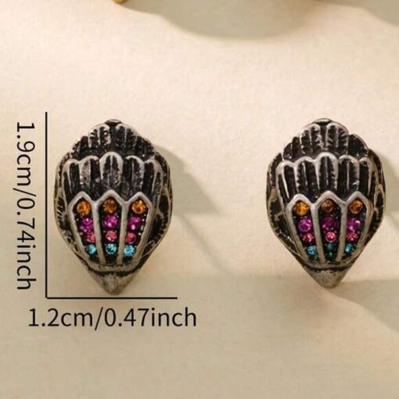 NEW! Multicolor Rhinestone Silver Eagle Head Statement Fashion Stud Earrings 🐦 - Picture 2 of 2